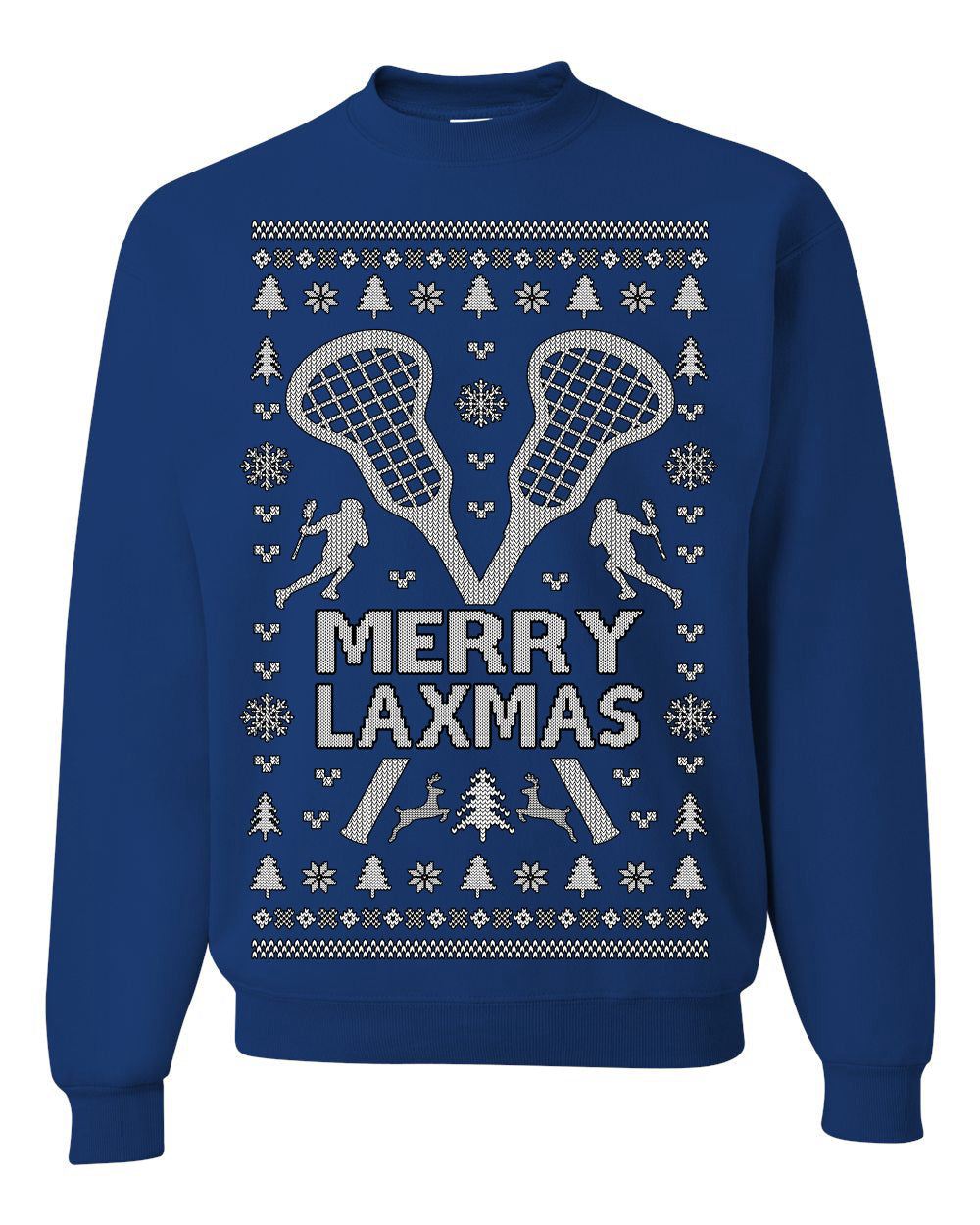 Merry Laxmas Funny Lacrosse Sports LAX Teen Sports Pun Ugly Christmas Sweater Crewneck Sweatshirt