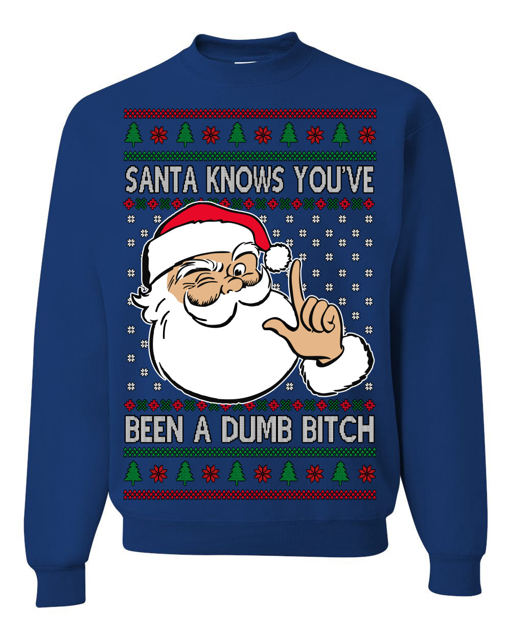 Santa Knows You've Been a Dumb Bitch Funny Vulgar Dirty Ugly Christmas Sweater Crewneck Sweatshirt