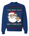 Santa Knows You've Been a Dumb Bitch Funny Vulgar Dirty Ugly Christmas Sweater Crewneck Sweatshirt