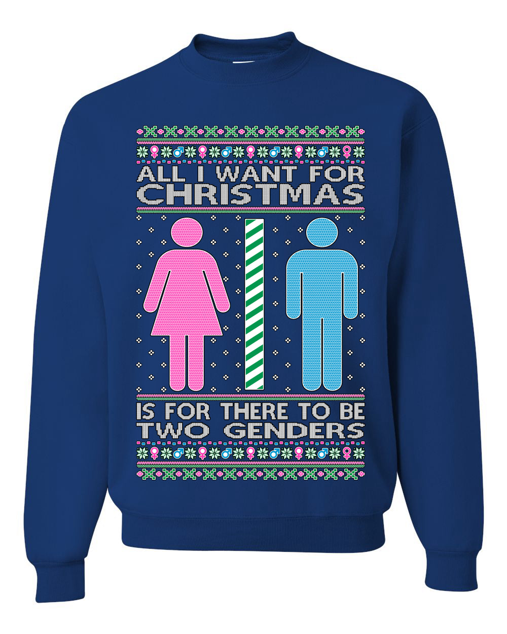 All I Want For Christmas Is For There To Be Two Genders Ugly Christmas Sweater Unisex Crewneck Sweatshirt