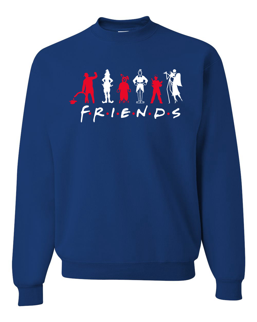 Iconic Holiday Movie Charcters Friends Parody Red White Ugly Christmas Sweater Unisex Crewneck Sweatshirt