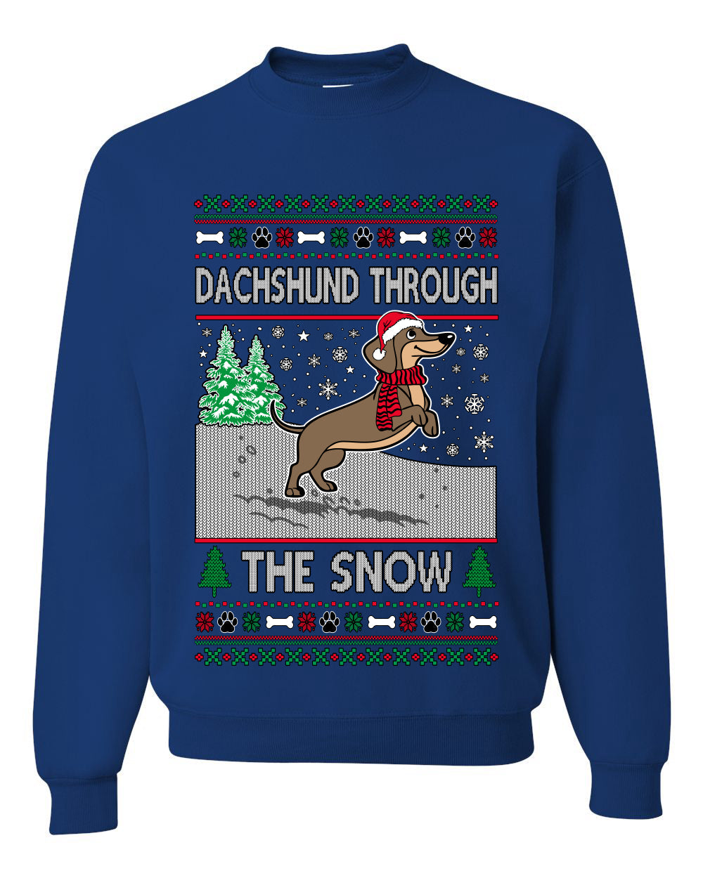 Dachshund Through The Snow, Cute Dog Christmas Sweater, Ugly Christmas Unisex Sweater, Crewneck Sweatshirts