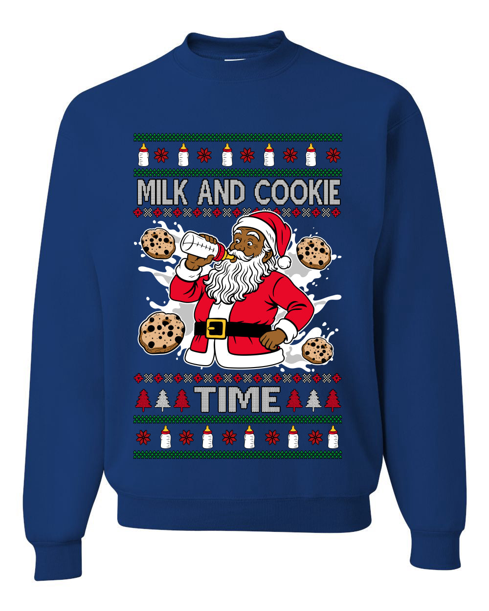 Milk And Cookie Time Christmas Sweater, Unisex Ugly Christmas Crewneck Sweatshirts