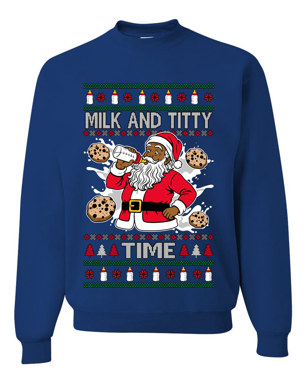 Milk And Titty Time Christmas Sweater, Unisex Ugly Christmas Crewneck Sweatshirts