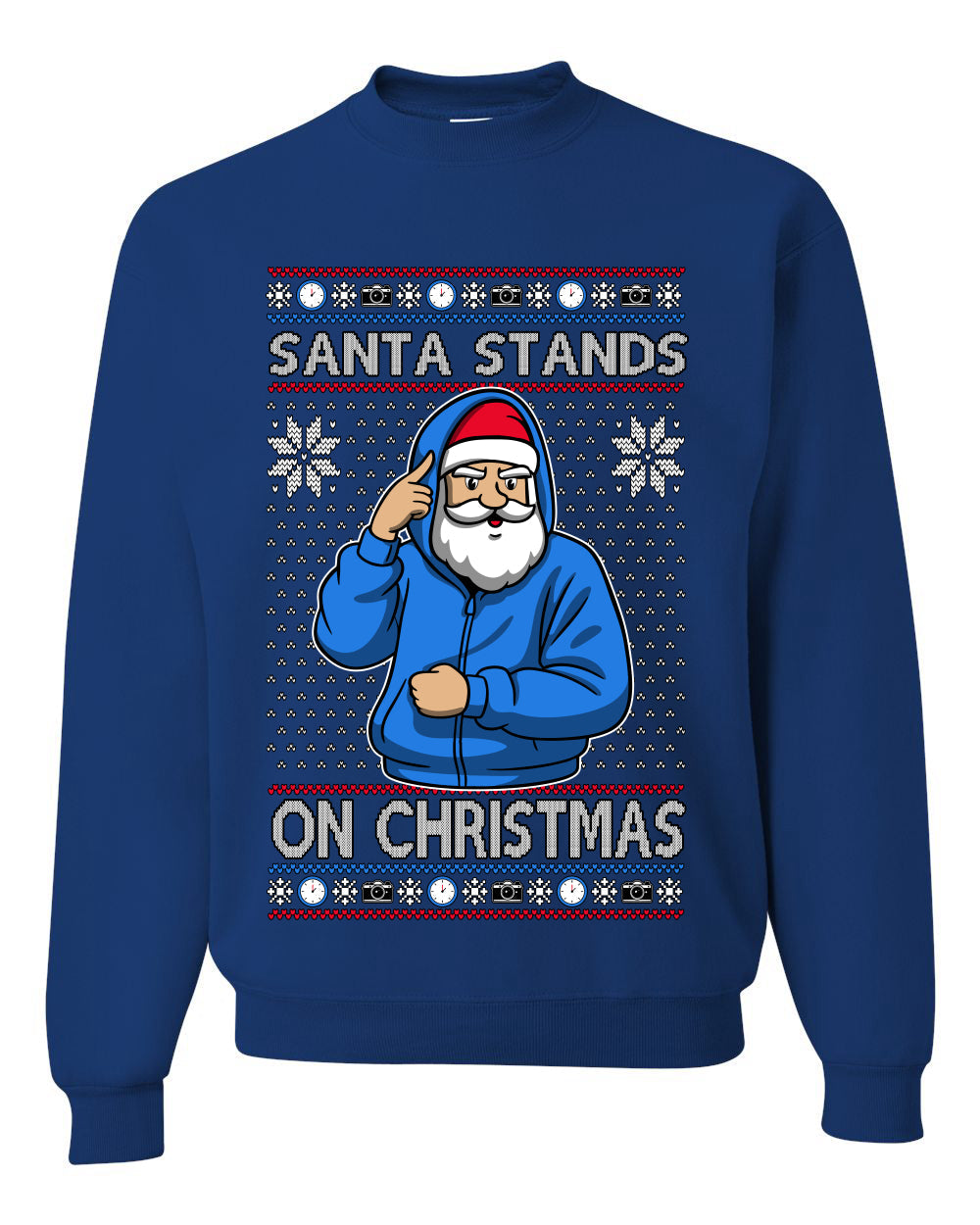 Santa Stands On Christmas, Unisex Ugly Christmas Sweater, Crewneck Sweatshirts