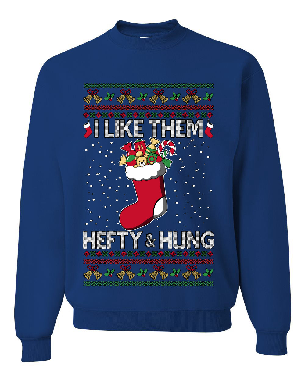 Hefty And Hung Christmas Sweater, Funny Unisex Ugly Christmas Crewneck Sweatshirts