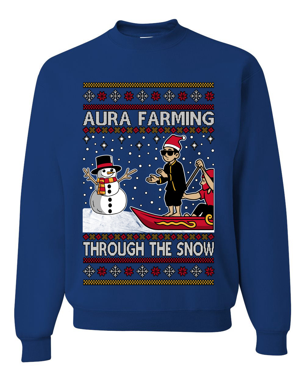 Aura Farming Through The Snow Meme, Unisex Ugly Christmas Sweater, Crewneck Sweatshirts