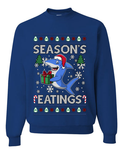 Season's Eatings Shark, Unisex Ugly Christmas Sweater Crewneck Sweatshirts