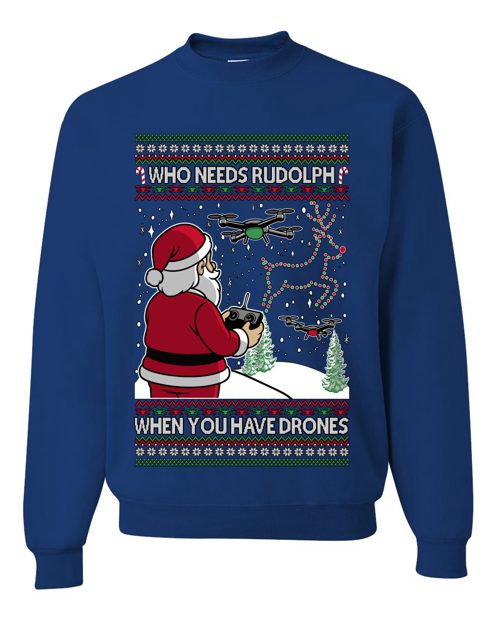 Santa Drone Show Reindeer, Unisex Ugly Christmas Sweater Crewneck Sweatshirts