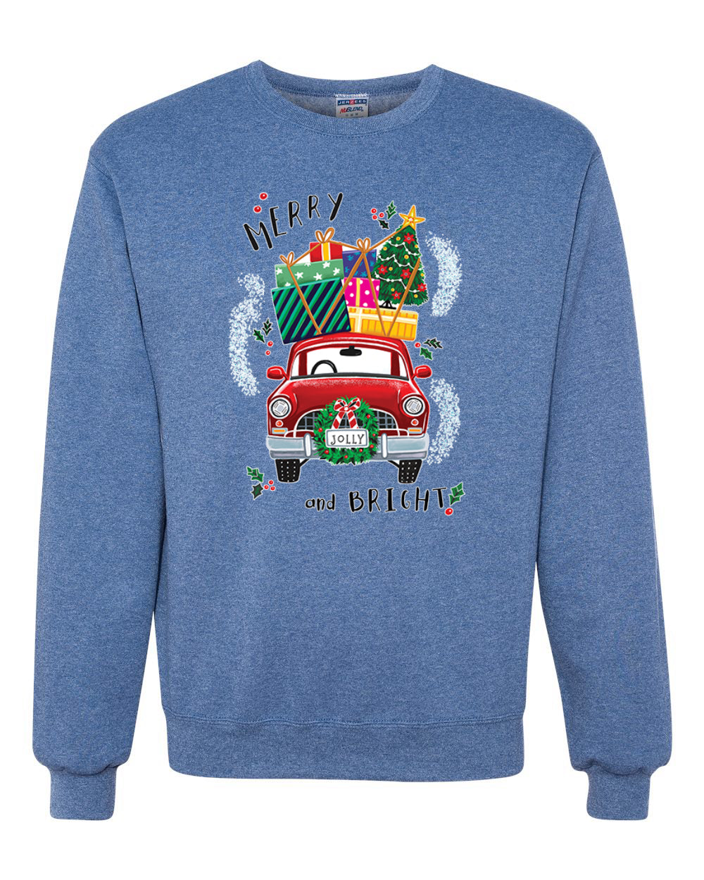 Merry and Bright Red Car Merry Christmas Unisex Crewneck Graphic Sweatshirt