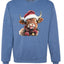 Cute Fluffy Christmas Cow with Santa Hat, Cute Christmas Design, Unisex Christmas Sweater, Crewneck Sweatshirts
