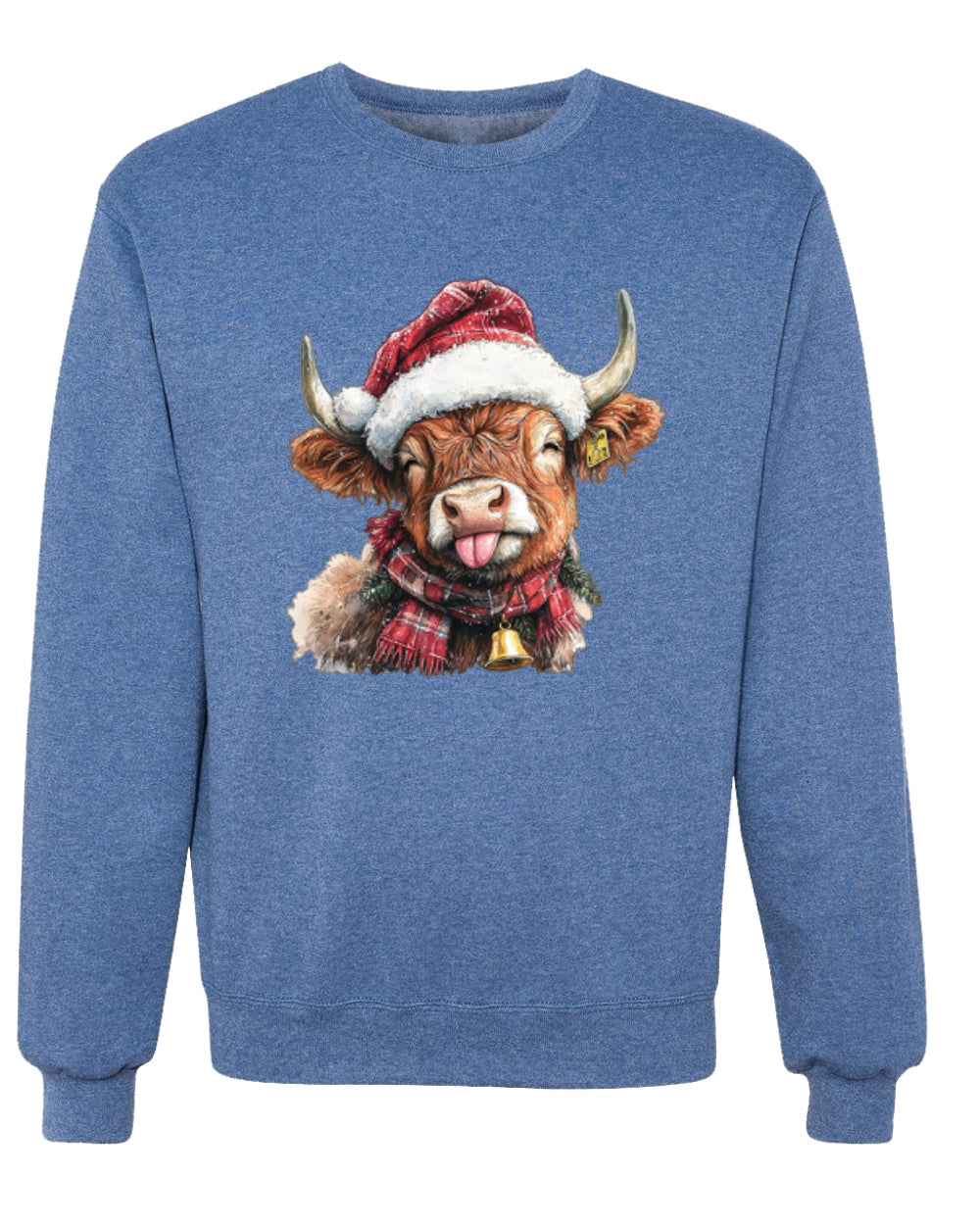 Cute Fluffy Christmas Cow with Santa Hat, Cute Christmas Design, Unisex Christmas Sweater, Crewneck Sweatshirts