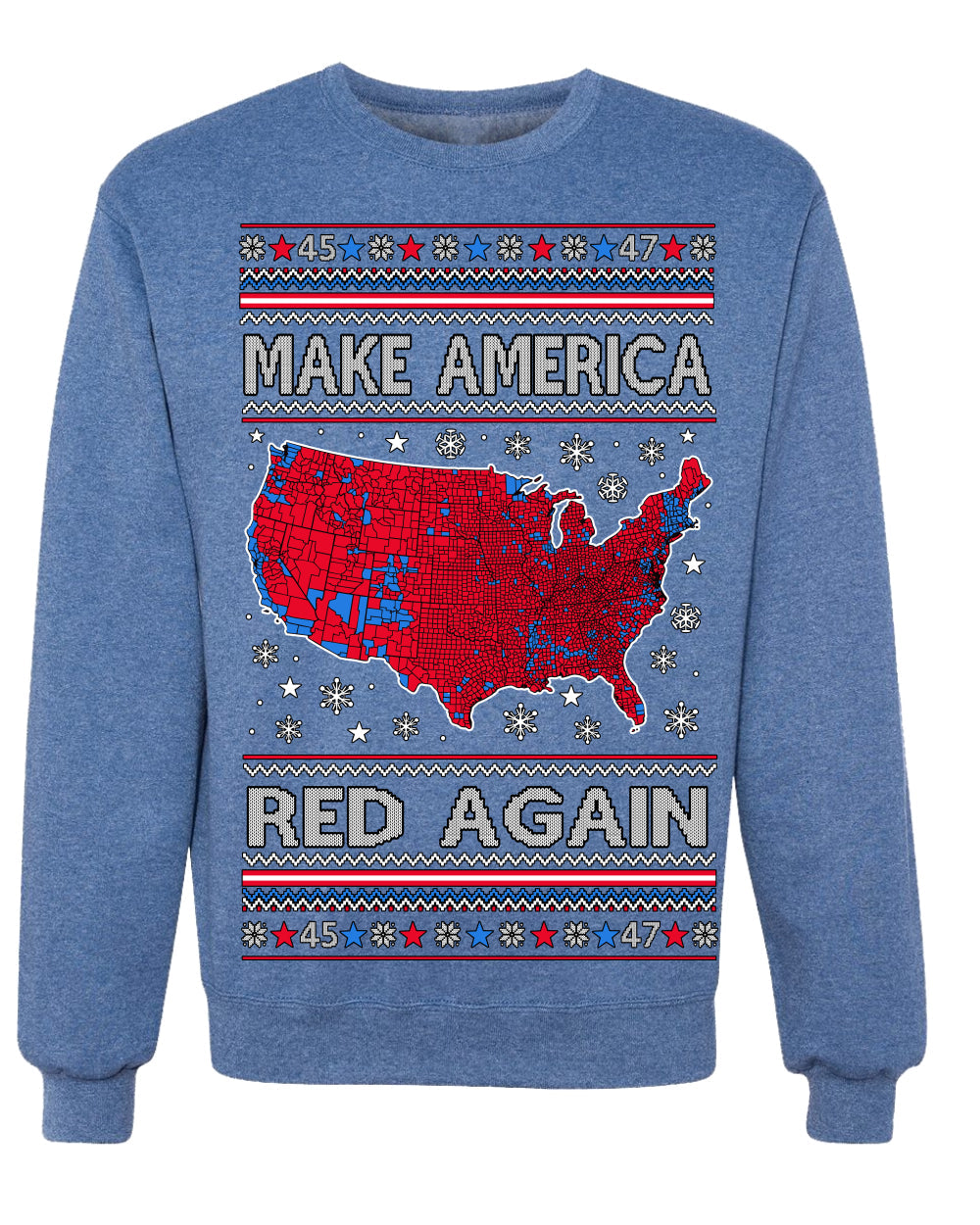 Make America Red Again USA Map Trump 2024 Ugly Christmas Sweater Crewneck Sweatshirt