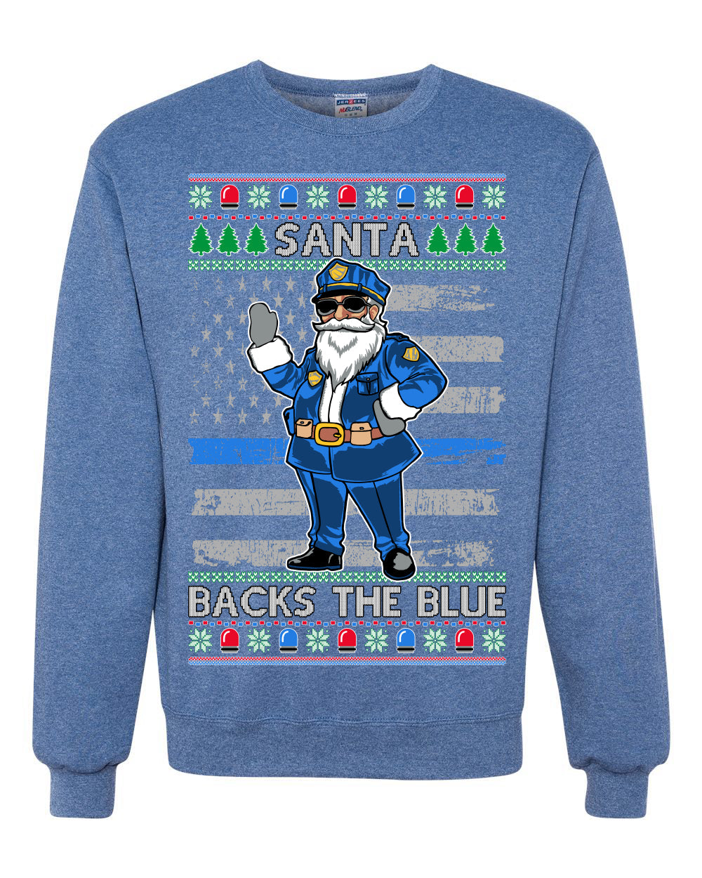 Santa Backs The Blue Pro Police Santa Claus Ugly Christmas Sweater Unisex Crewneck Sweatshirt