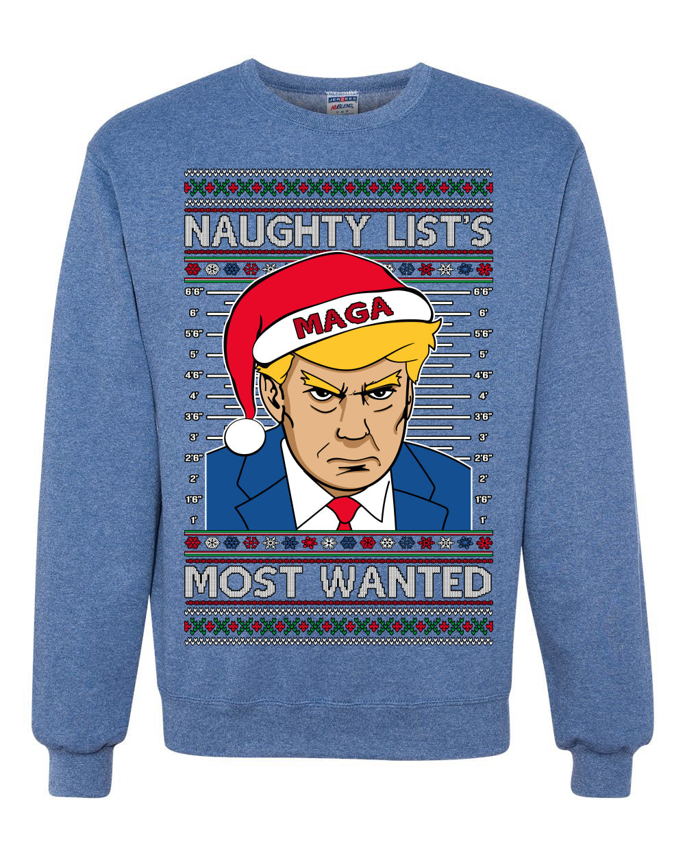 Naughty List's Most Wanted Trump Mugshot Ugly Christmas Sweater Unisex Crewneck Sweatshirt