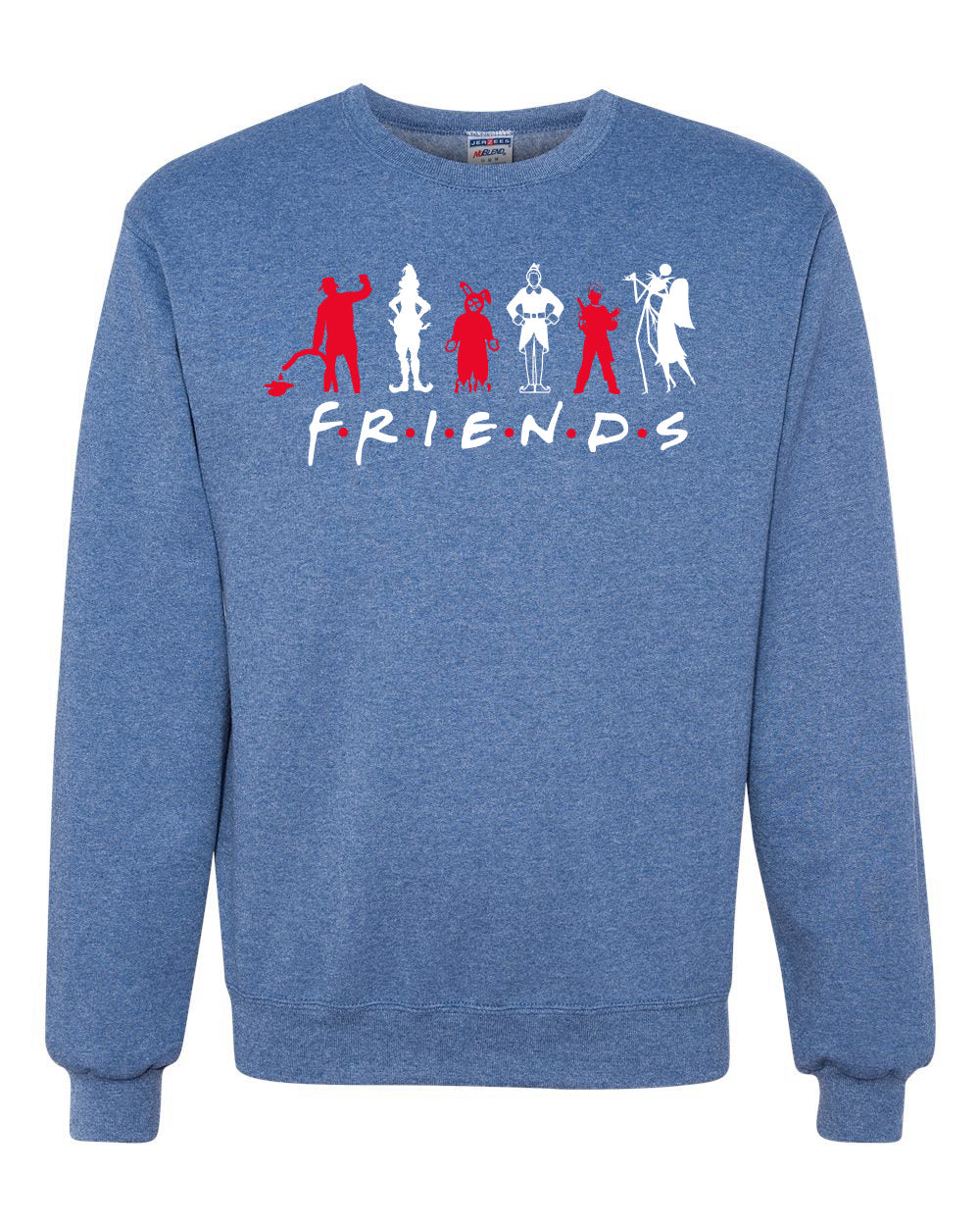 Iconic Holiday Movie Charcters Friends Parody Red White Ugly Christmas Sweater Unisex Crewneck Sweatshirt