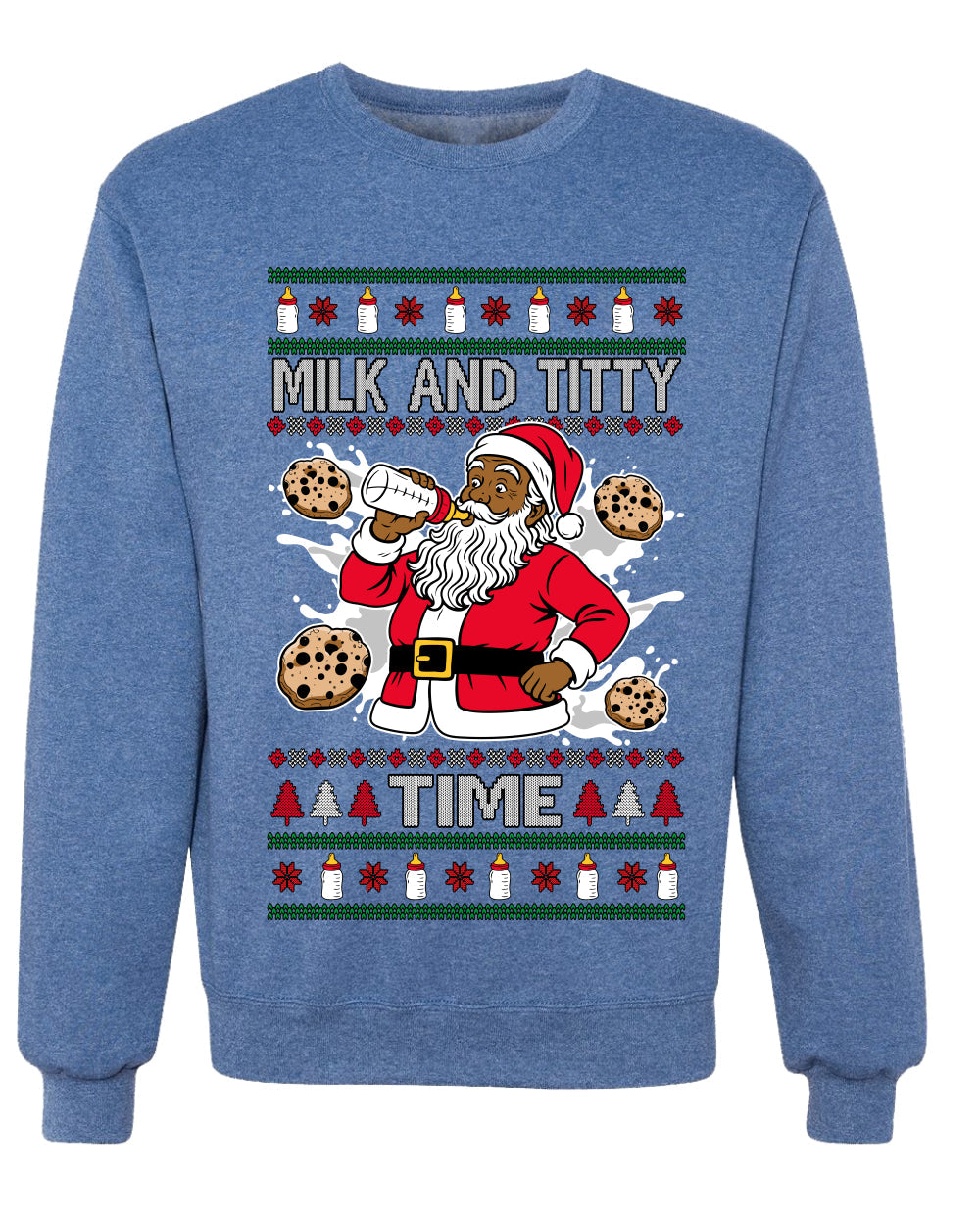 Milk And Titty Time Christmas Sweater, Unisex Ugly Christmas Crewneck Sweatshirts