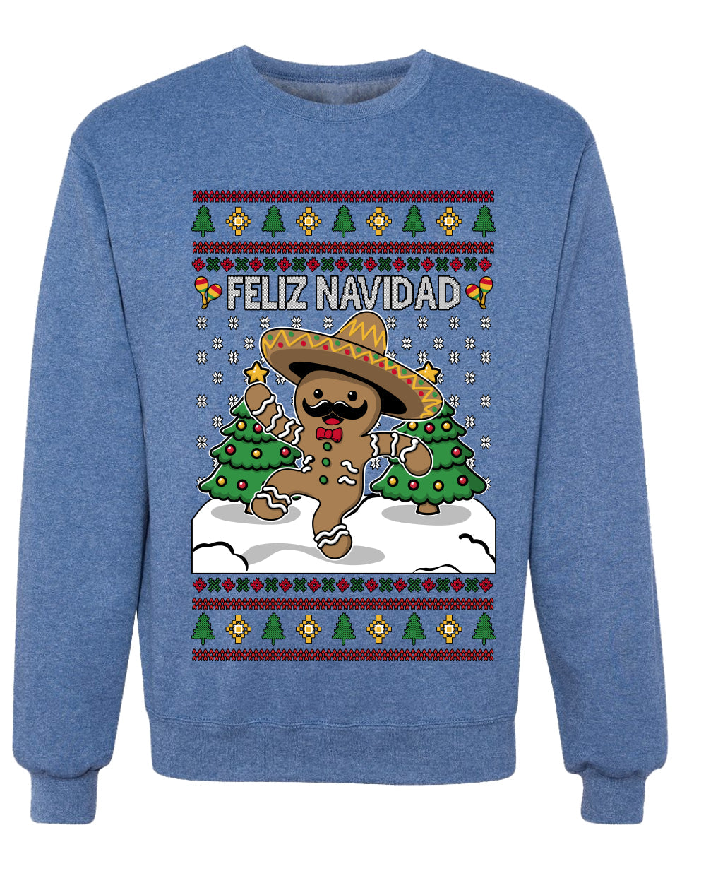 Feliz Navidad Dancing Gingerbread Man, Unisex Ugly Christmas Sweater, Crewneck Sweatshirts