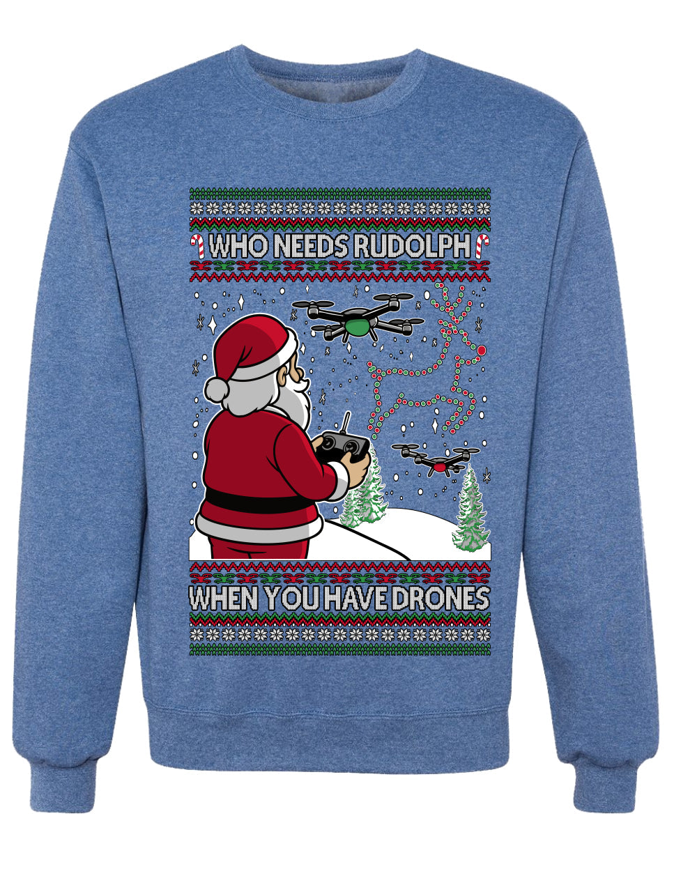 Santa Drone Show Reindeer, Unisex Ugly Christmas Sweater Crewneck Sweatshirts