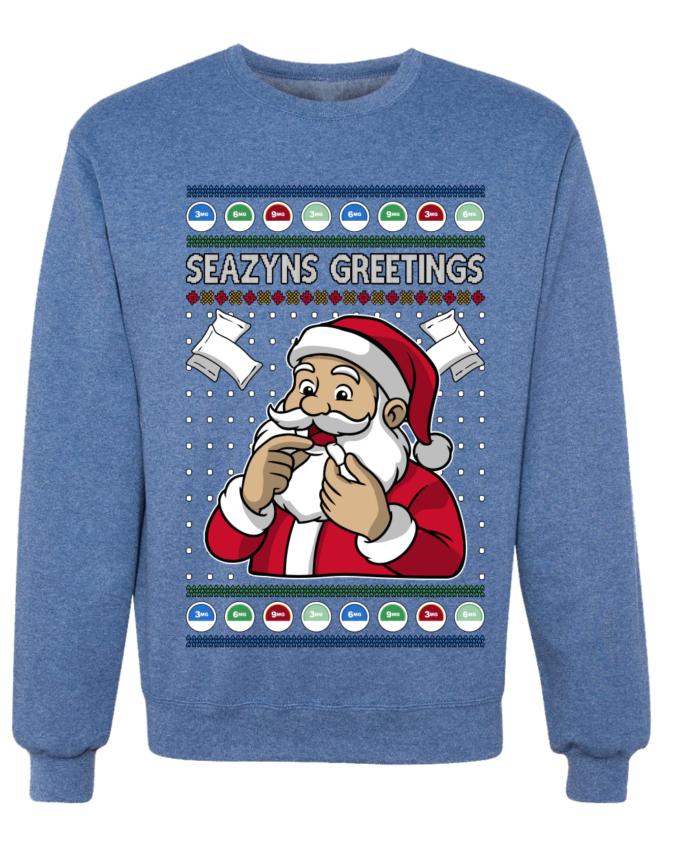 Seazyns Greeting Santa Packing Lip Pouch, Unisex Ugly Christmas Sweater Crewneck Sweatshirts