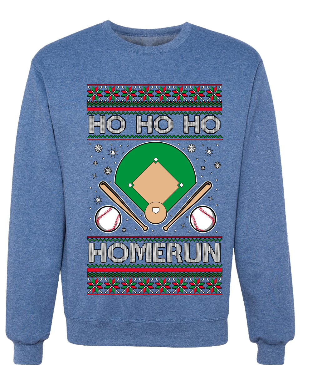 Ho Ho Ho Homerun, Baseball Fan Christmas Design, Unisex Ugly Christmas Sweater Crewneck Sweatshirts