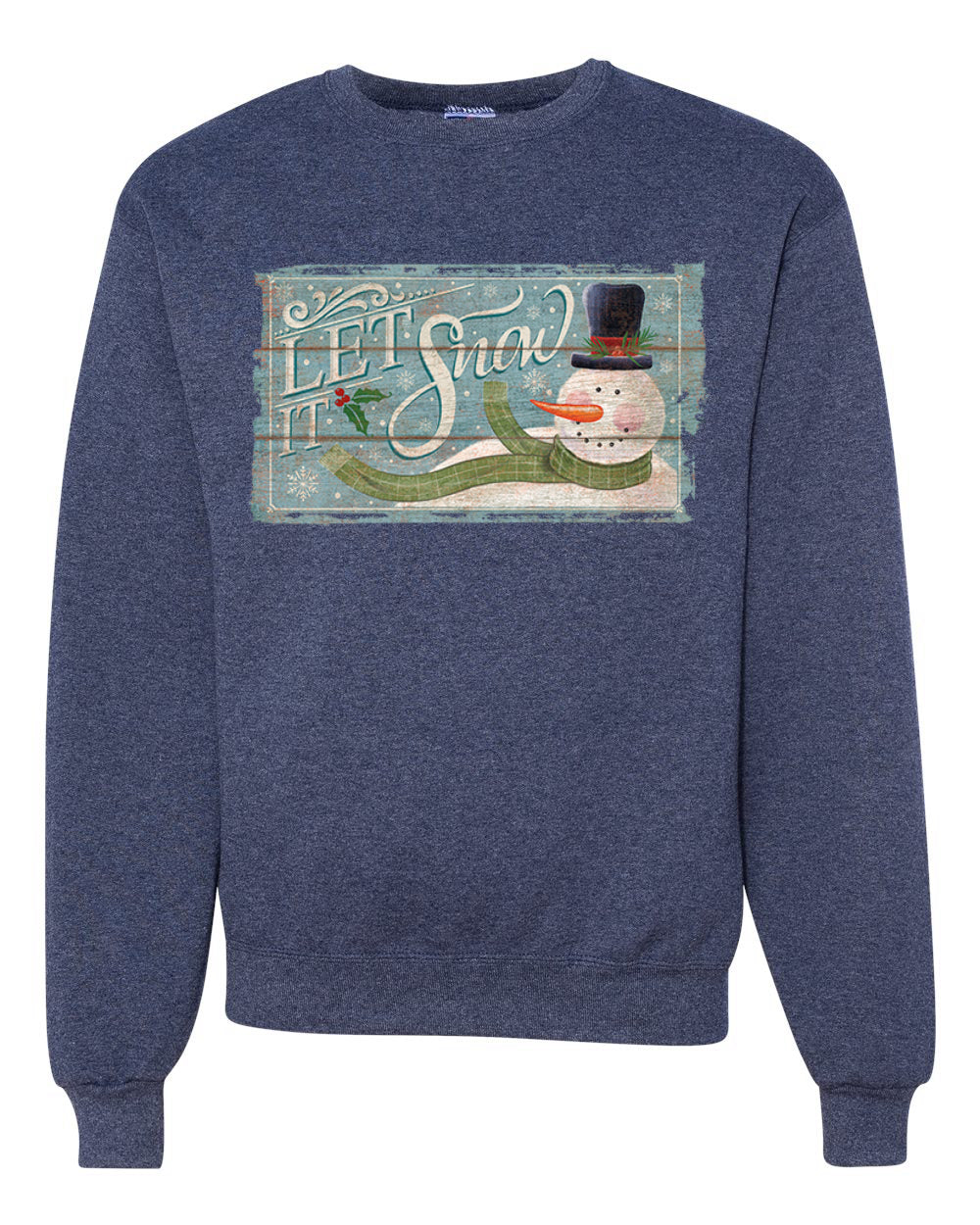 Let it Snow Green Scarf Snowman Merry Christmas Unisex Crewneck Graphic Sweatshirt