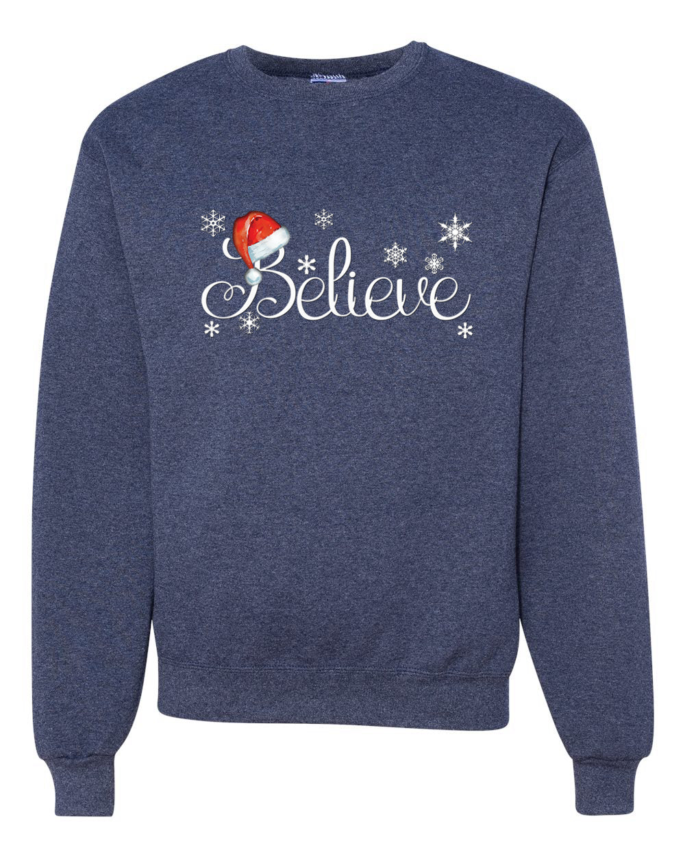 Santa Hat Snowflake Believe Merry Christmas Unisex Crewneck Graphic Sweatshirt