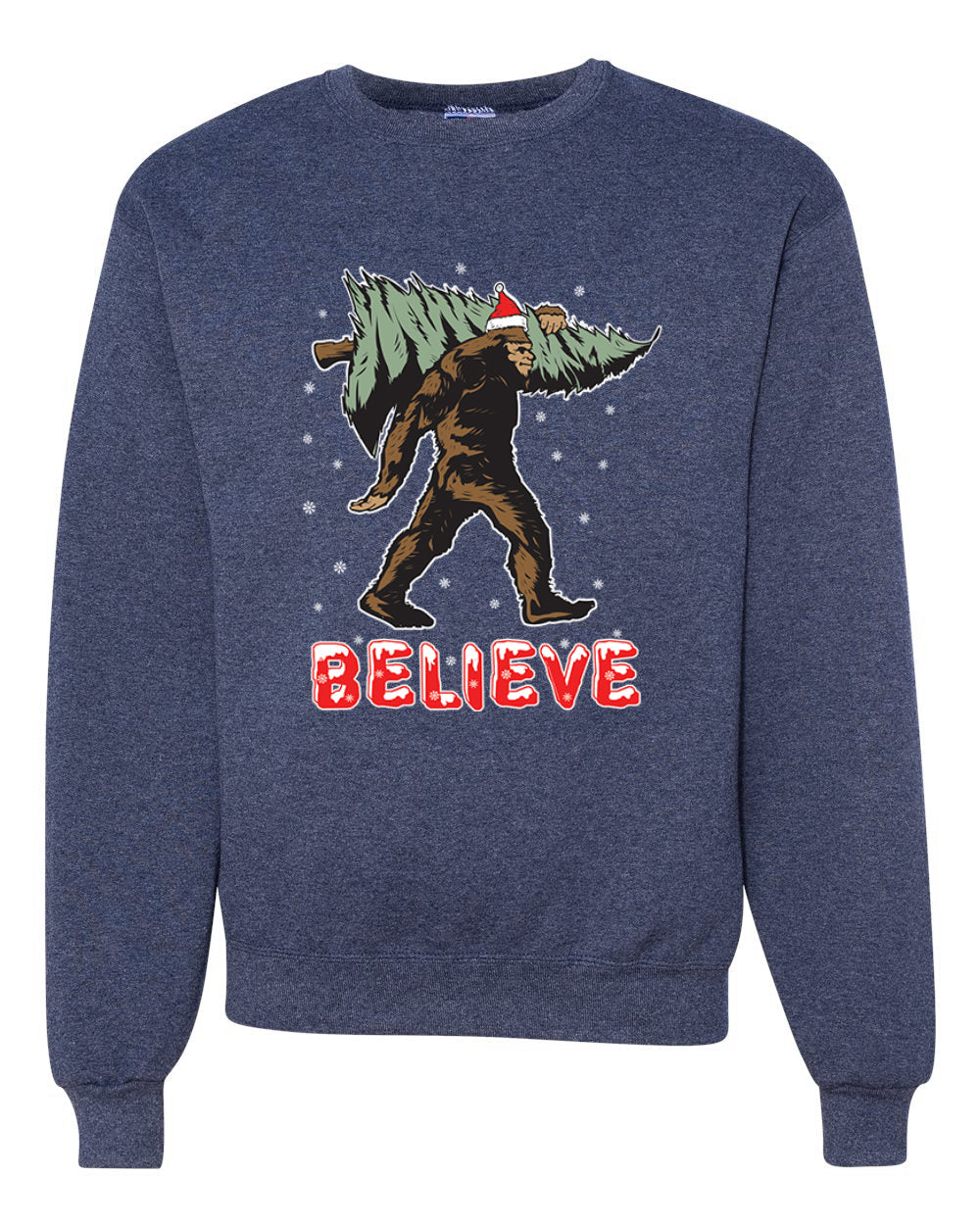 Believe Sanata Sasquatch Bigfoot Merry Christmas Merry Christmas Unisex Crewneck Graphic Sweatshirt