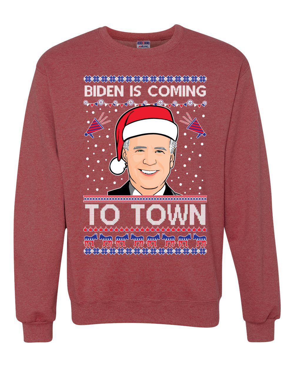 Biden is Coming to Town Merry Ugly Christmas Sweater Unisex Crewneck Graphic Sweatshirt