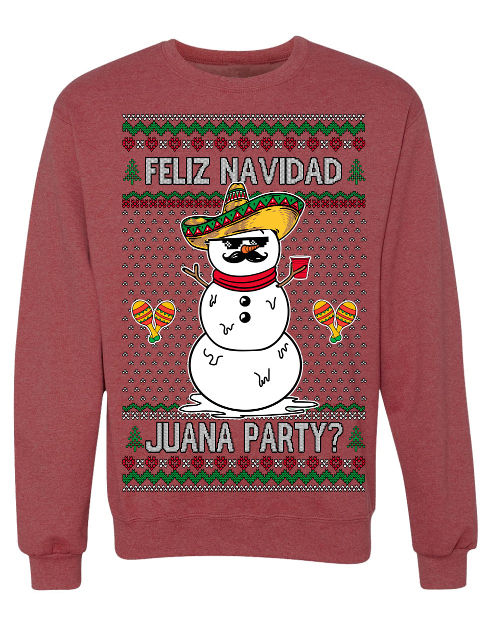 Feliz Navidad Juana Party Funny Spanish Drinking Cerveza Ugly Christmas Sweater Crewneck Sweatshirt