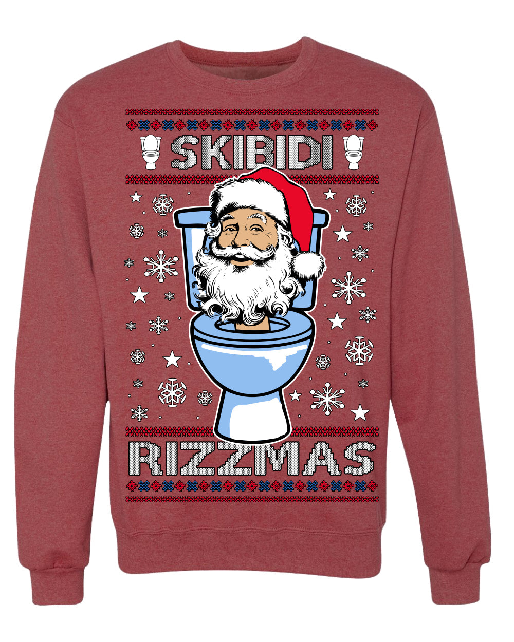 Skibidi Rizzmas Funny Toilet Video Viral Brain Rot Meme, Gen Z Alpha Slang Brainrot Memes Ugly Christmas Sweater Crewneck Sweatshirt