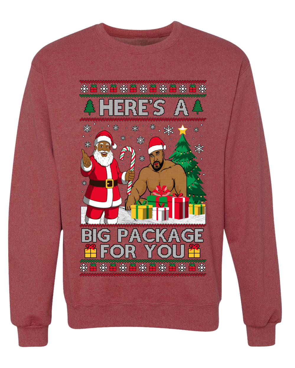 Here's A Big Package For You Black Santa Christmas Sweater, Unisex Ugly Christmas Crewneck Sweatshirts