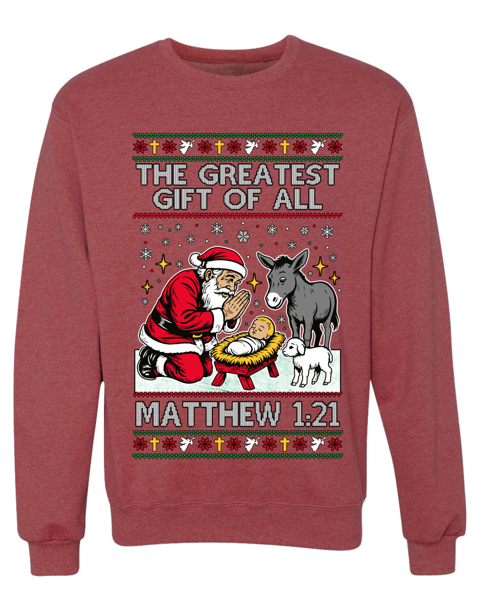 The Greatest Gift Of All Matthew 1:21, Unisex Ugly Christmas Sweater, Crewneck Sweatshirts