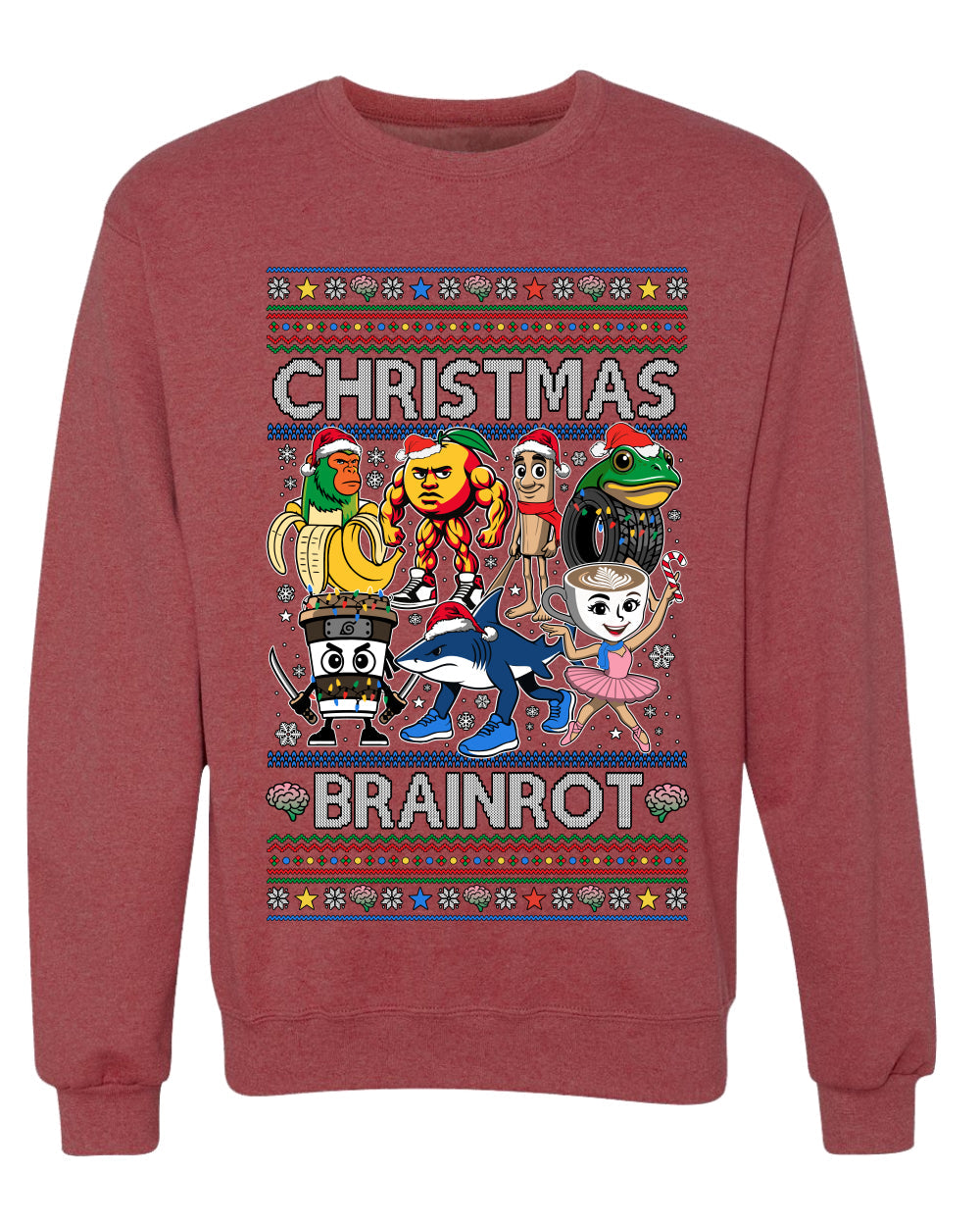Christmas Brainrot, Unisex Ugly Christmas Sweater, Crewneck Sweatshirts