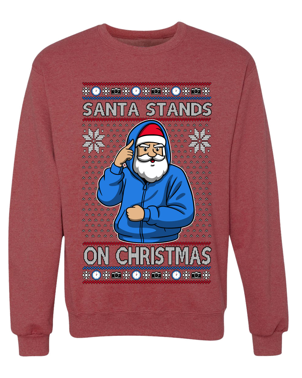 Santa Stands On Christmas, Unisex Ugly Christmas Sweater, Crewneck Sweatshirts