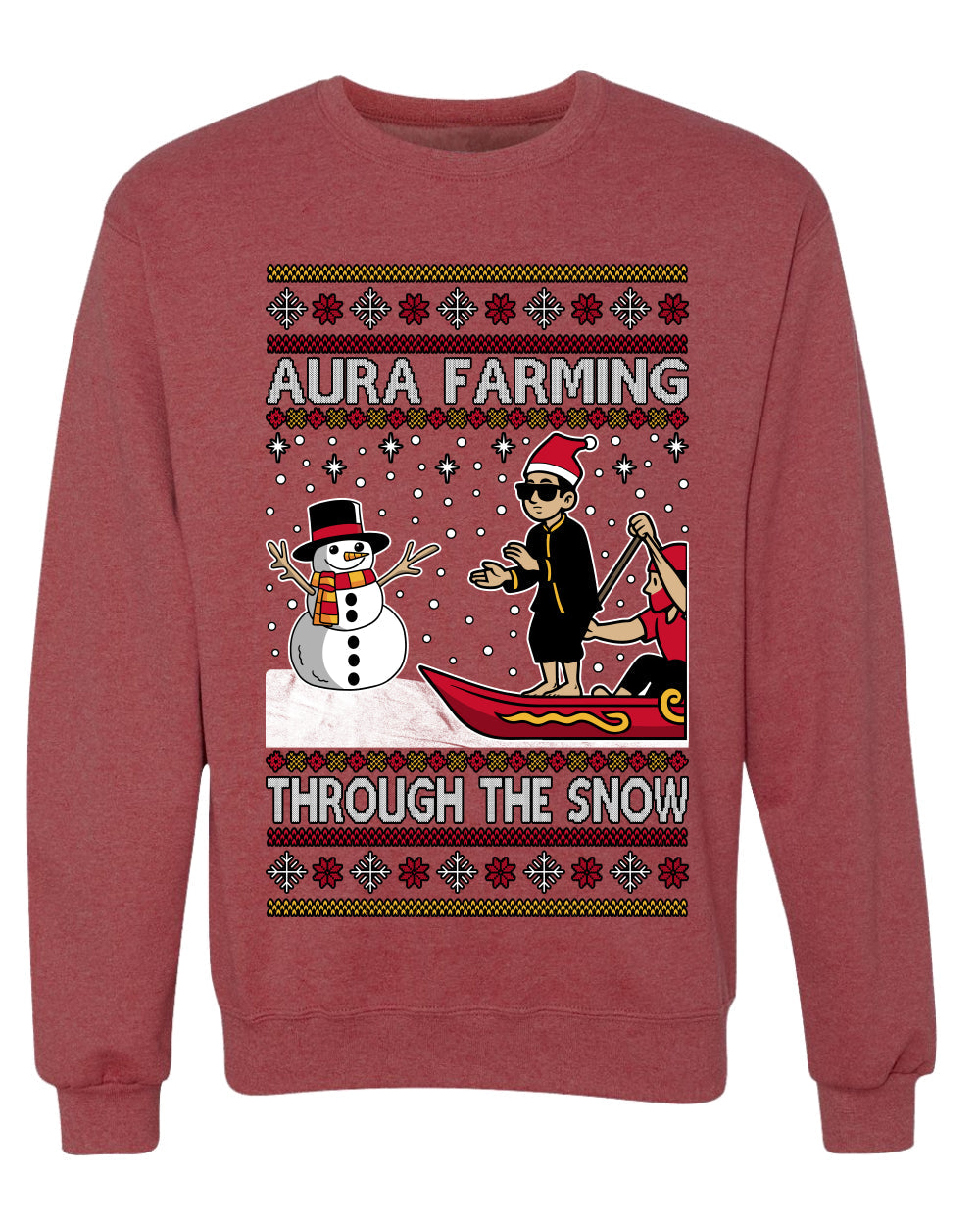 Aura Farming Through The Snow Meme, Unisex Ugly Christmas Sweater, Crewneck Sweatshirts
