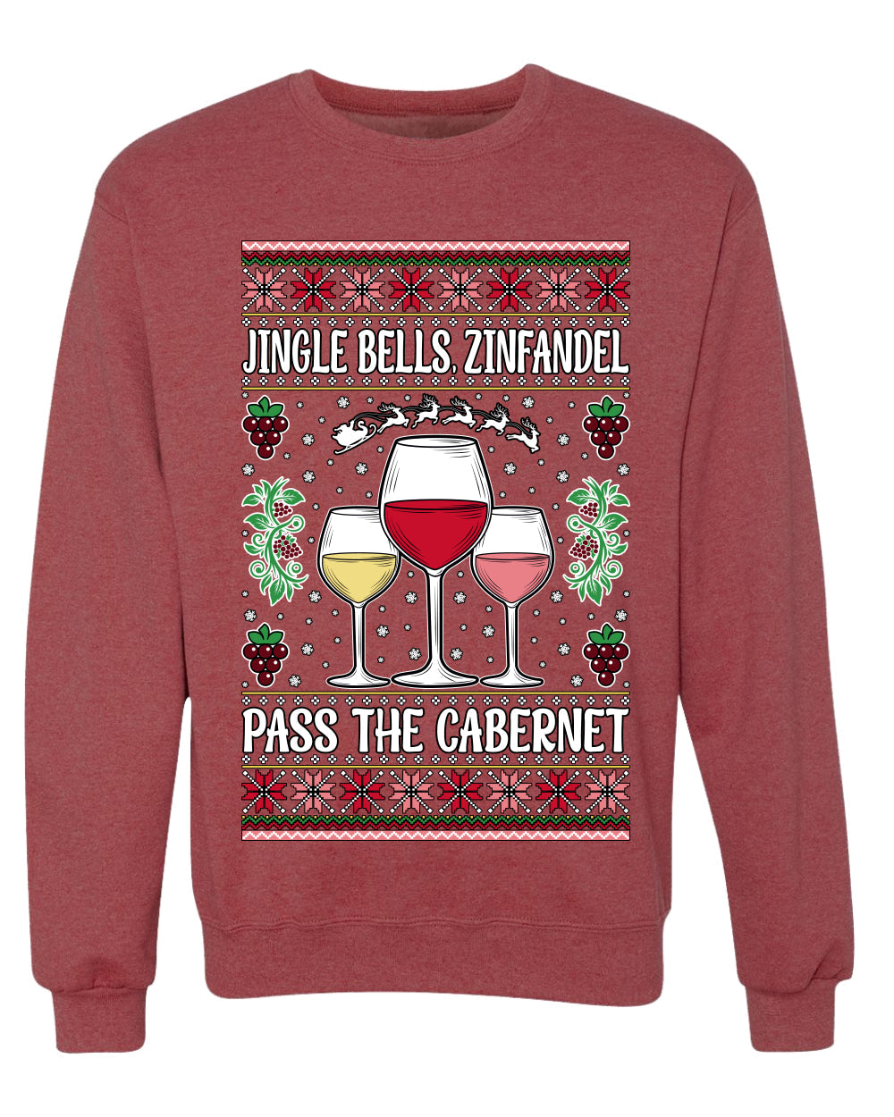 Jingle Bells, Zinfandel Pass The Cabernet Wine Drinker, Unisex Ugly Christmas Sweater, Crewneck Sweatshirts