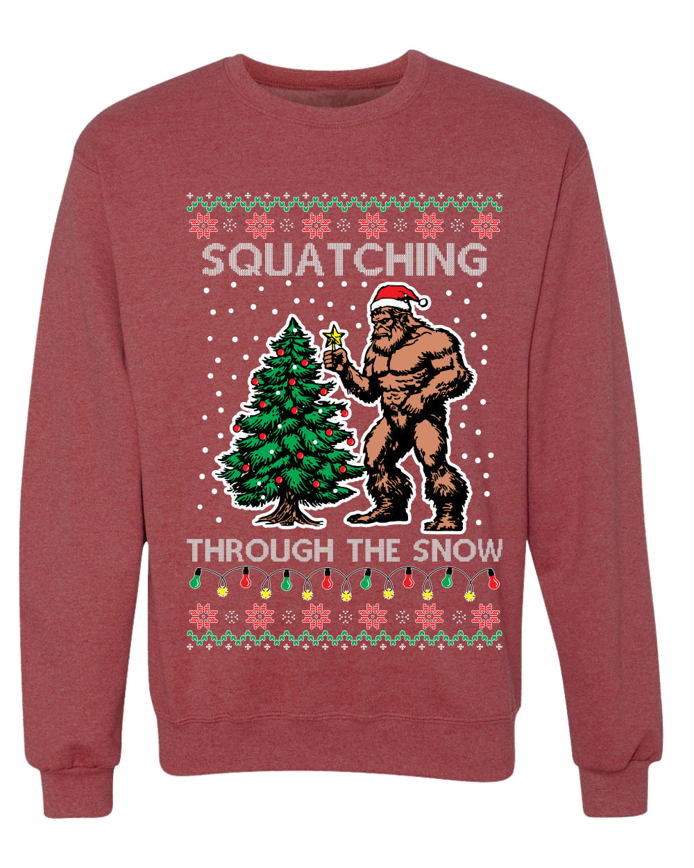 Squatching Through The Snow Bigfoot, Unisex Ugly Christmas Sweater Crewneck Sweatshirts