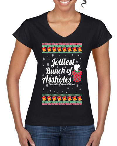 Jolliest Bunch of Assholes Xmas Movie Ugly Christmas Sweater Women’s Standard V-Neck Tee