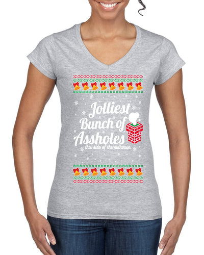 Jolliest Bunch of Assholes Xmas Movie Ugly Christmas Sweater Women’s Standard V-Neck Tee