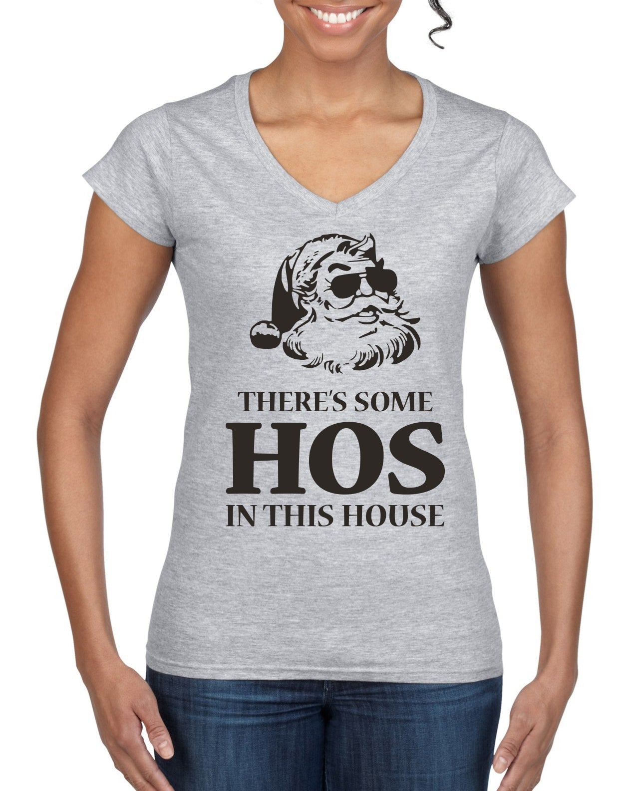Theres some Hos in this House Ugly Christmas Sweater Women’s Standard V-Neck Tee