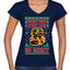 Strike First Strike Hard No Mercy Xmas Ugly Christmas Sweater Women’s Standard V-Neck Tee