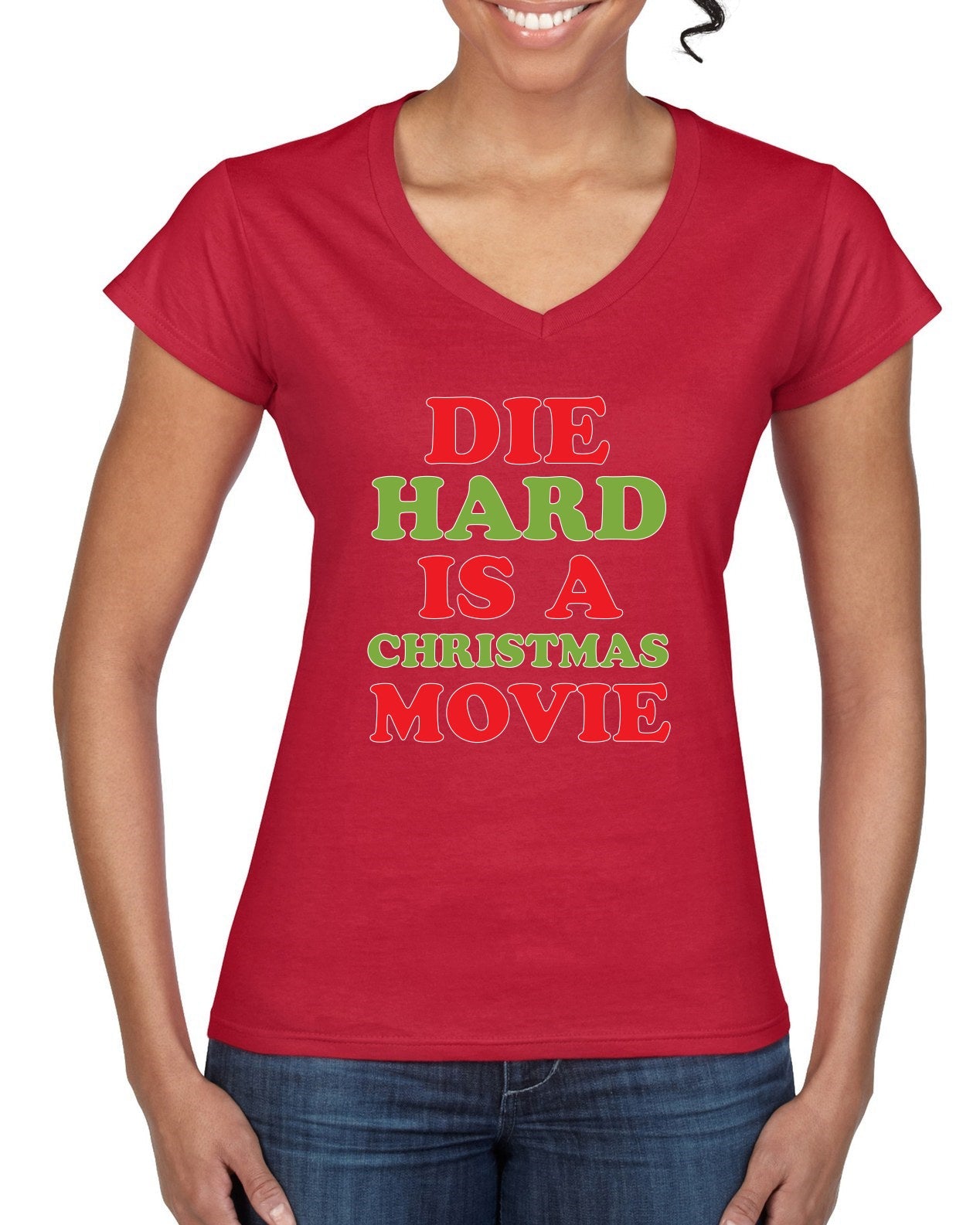Die Hard is a Christmas Movie Christmas Women’s Standard V-Neck Tee