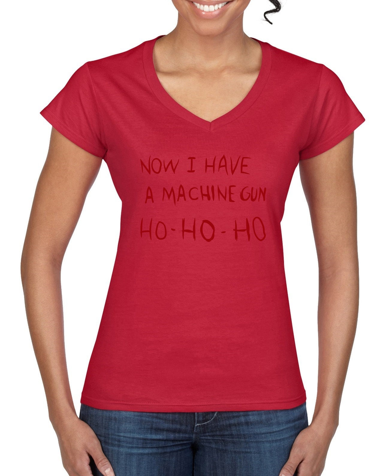 Die Hard Now I Have a Machine Gun Ho ho ho Christmas Women’s Standard V-Neck Tee