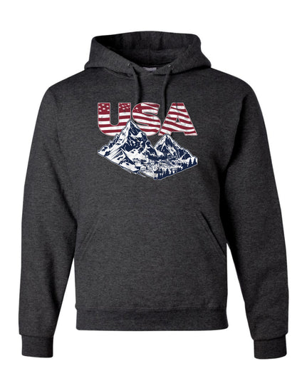 USA Winter Team Sports Fan Collection | USA Flag Mountainscape Sweater, Unisex Hoodie Sweatshirt