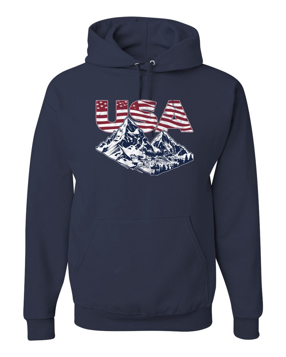 USA Winter Team Sports Fan Collection | USA Flag Mountainscape Sweater, Unisex Hoodie Sweatshirt