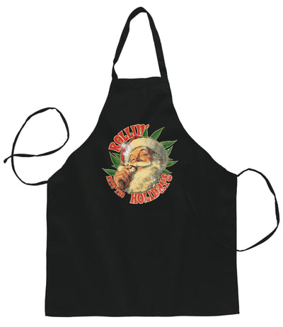 Rollin Into the Holidays | Funny Santa Claus Ugly Christmas Sweater Ugly Christmas Butcher Graphic Apron for Kitchen BBQ Grilling Cooking