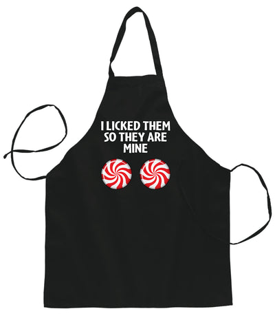 I Licked Them So They Are Mine, Funny Winter Candy Cane Ugly Christmas Sweater Ugly Christmas Butcher Graphic Apron for Kitchen BBQ Grilling Cooking