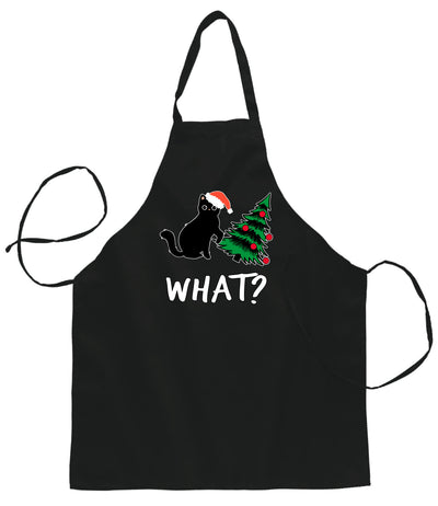 What? Funny Guilty Santa Cat Christmas Tree Ugly Christmas Sweater Ugly Christmas Butcher Graphic Apron for Kitchen BBQ Grilling Cooking