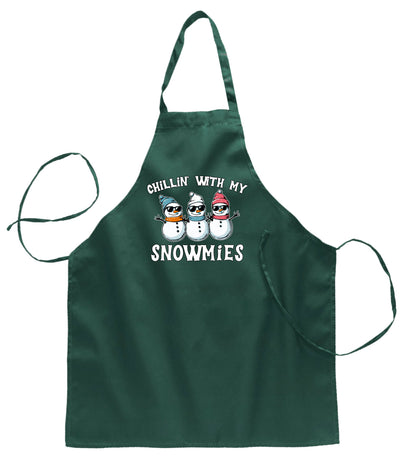 Chillin With My Snowmies, Funny Cute Snow Man Ugly Christmas Sweater Ugly Christmas Butcher Graphic Apron for Kitchen BBQ Grilling Cooking